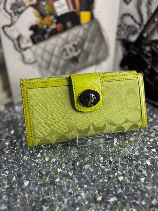 Coach Handbags - Coach y2k vintage Lime Green Signature Canvas Wallet with Turnlock NWOT